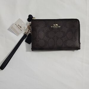 Coach Dark Brown Signature Wristlet